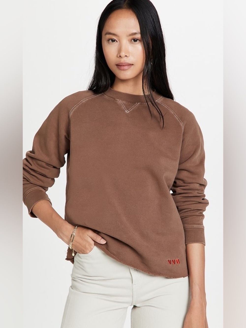 VICTORIA VICTORIA BECKHAM Toffee Brown Washed Sweatshirt Sz XS